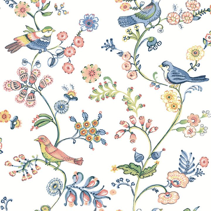Jinjur Multicolor Bird Trail Wallpaper by Chesapeake Flora & Fauna Covers about 56.4 square feet 20.5-in by 33-ft long roll Prepasted 10.5 - Fabric Carolina -