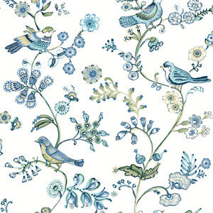 Jinjur Teal Bird Trail Wallpaper by Chesapeake