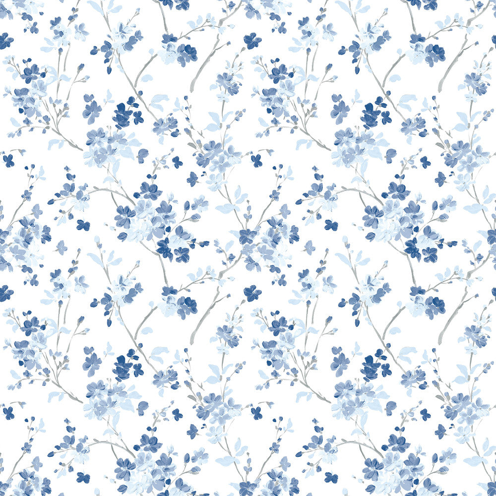 Glinda Navy Floral Trail Wallpaper by Chesapeake Flora & Fauna Covers about 56.4 square feet 20.5-in by 33-ft long roll Prepasted 10.5 - Fabric Carolina -
