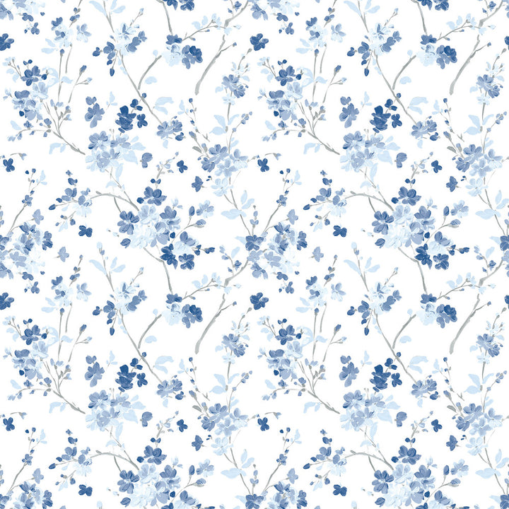 Glinda Navy Floral Trail Wallpaper by Chesapeake Flora & Fauna Covers about 56.4 square feet 20.5-in by 33-ft long roll Prepasted 10.5 - Fabric Carolina -