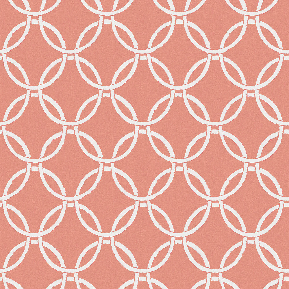 Quelala Coral Ring Ogee Wallpaper by Chesapeake Flora & Fauna Covers about 56.4 square feet 20.5-in by 33-ft long roll Prepasted 10.5 - Fabric Carolina -