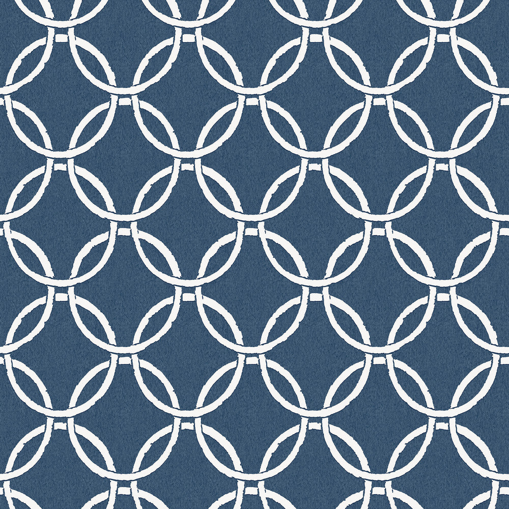 Quelala Navy Ring Ogee Wallpaper by Chesapeake Flora & Fauna Covers about 56.4 square feet 20.5-in by 33-ft long roll Prepasted 10.5 - Fabric Carolina -