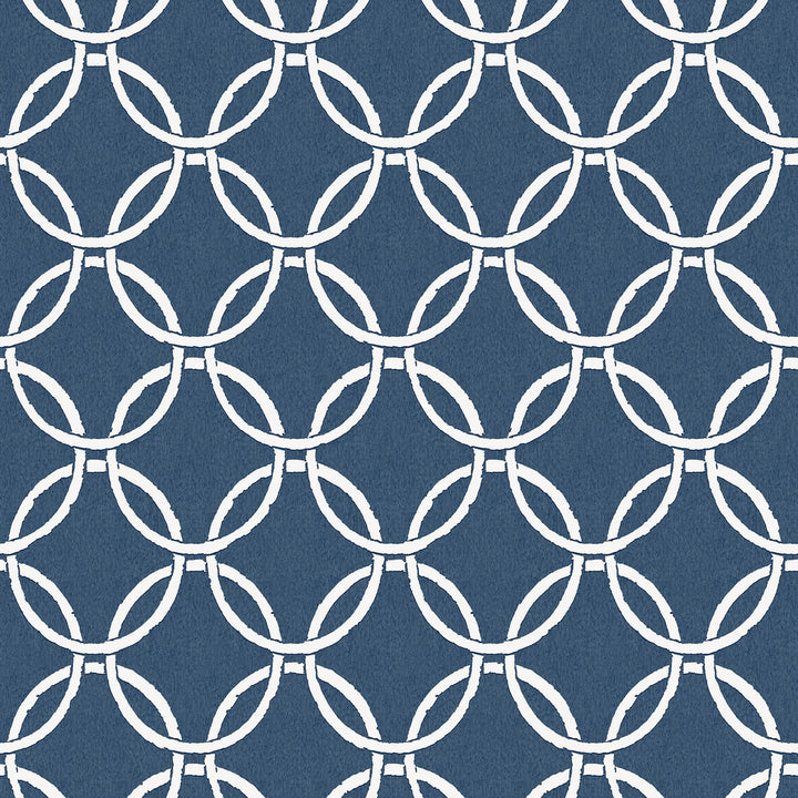 Quelala Navy Ring Ogee Wallpaper by Chesapeake Flora & Fauna Covers about 56.4 square feet 20.5-in by 33-ft long roll Prepasted 10.5 - Fabric Carolina -