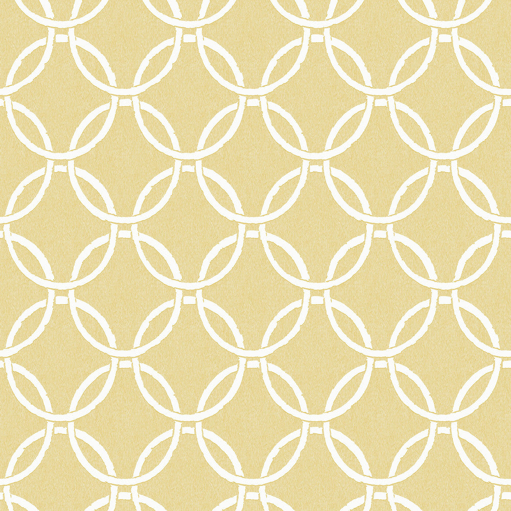 Quelala Yellow Ring Ogee Wallpaper by Chesapeake Flora & Fauna Covers about 56.4 square feet 20.5-in by 33-ft long roll Prepasted 10.5 - Fabric Carolina -