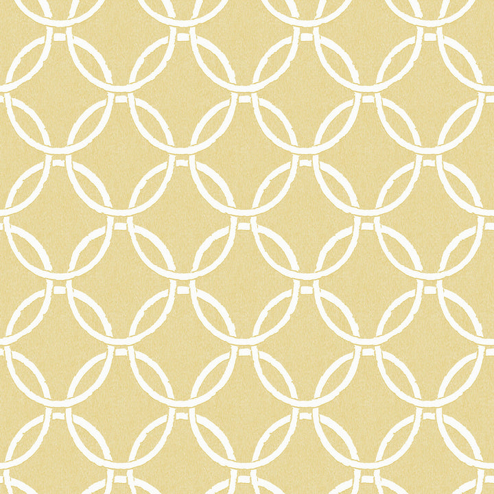 Quelala Yellow Ring Ogee Wallpaper by Chesapeake Flora & Fauna Covers about 56.4 square feet 20.5-in by 33-ft long roll Prepasted 10.5 - Fabric Carolina -