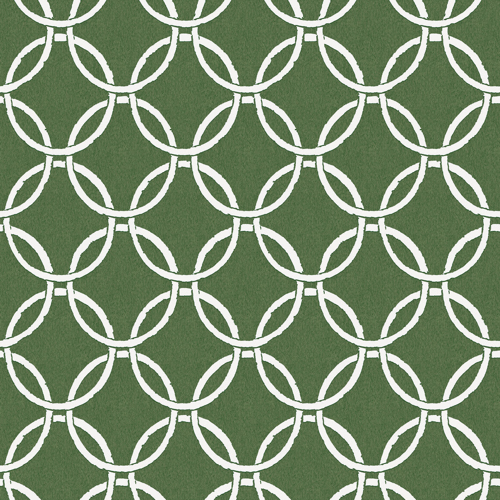 Quelala Green Ring Ogee Wallpaper by Chesapeake Flora & Fauna Covers about 56.4 square feet 20.5-in by 33-ft long roll Prepasted 10.5 - Fabric Carolina -
