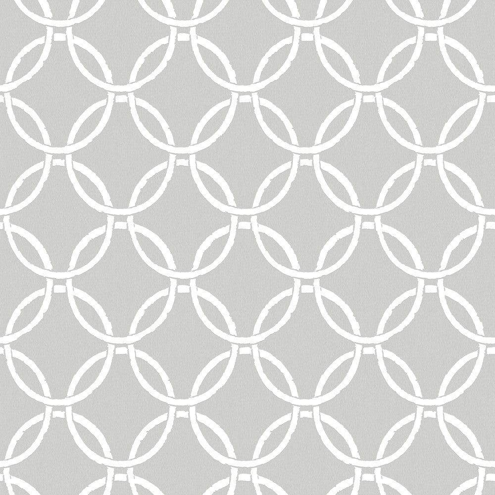 Quelala Grey Ring Ogee Wallpaper by Chesapeake Flora & Fauna Covers about 56.4 square feet 20.5-in by 33-ft long roll Prepasted 10.5 - Fabric Carolina -