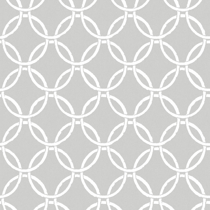 Quelala Grey Ring Ogee Wallpaper by Chesapeake Flora & Fauna Covers about 56.4 square feet 20.5-in by 33-ft long roll Prepasted 10.5 - Fabric Carolina -