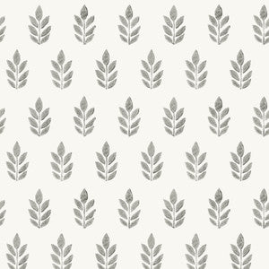 Ervic Charcoal Leaf Block Print Wallpaper by Chesapeake