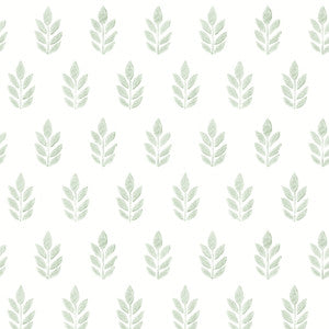 Ervic Green Leaf Block Print Wallpaper by Chesapeake