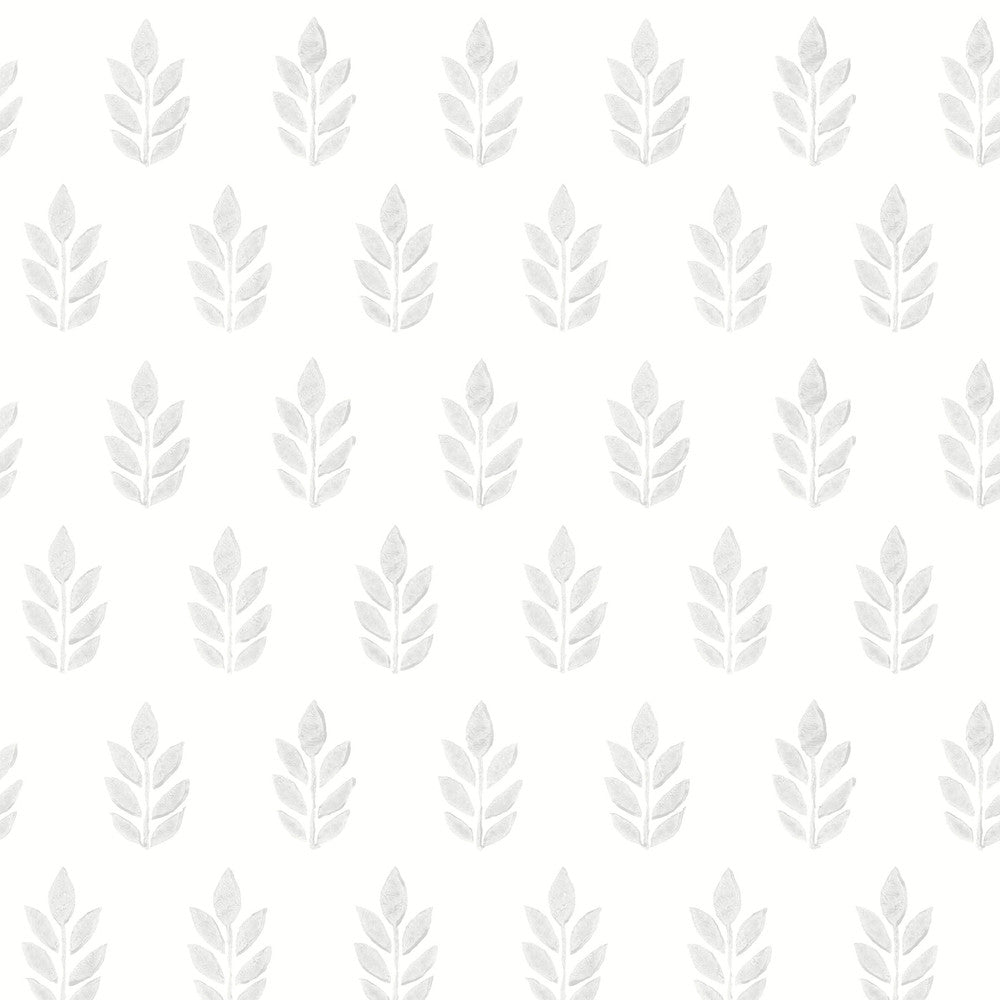 Ervic Light Grey Leaf Block Print Wallpaper by Chesapeake Flora & Fauna Covers about 56.4 square feet 20.5-in by 33-ft long roll Prepasted 7 - Fabric Carolina -