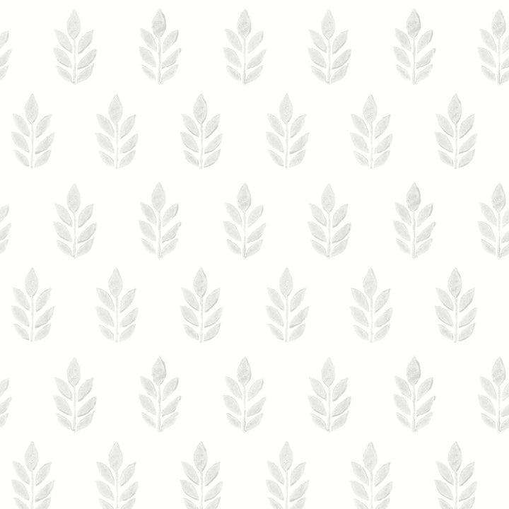 Ervic Light Grey Leaf Block Print Wallpaper by Chesapeake Flora & Fauna Covers about 56.4 square feet 20.5-in by 33-ft long roll Prepasted 7 - Fabric Carolina -
