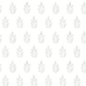 Ervic Light Grey Leaf Block Print Wallpaper by Chesapeake