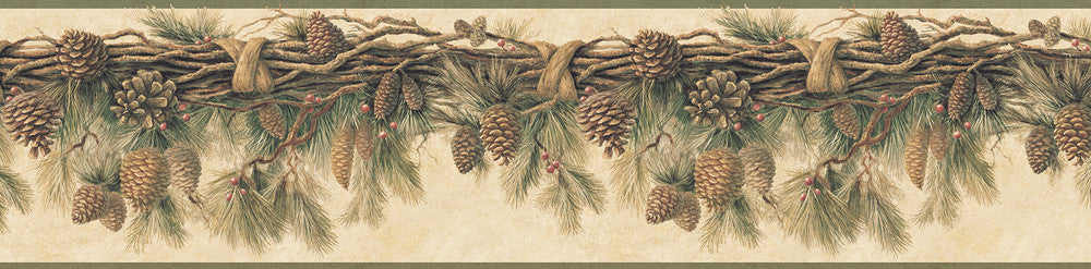 Coulter Olive Pinecone Forest Wallpaper by Chesapeake Homestead Covers about 11.3 square feet 9-in by 15-ft long roll Prepasted 0 - Fabric Carolina -
