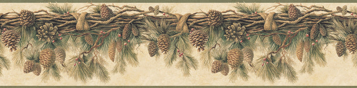 Coulter Olive Pinecone Forest Wallpaper by Chesapeake Homestead Covers about 11.3 square feet 9-in by 15-ft long roll Prepasted 0 - Fabric Carolina -