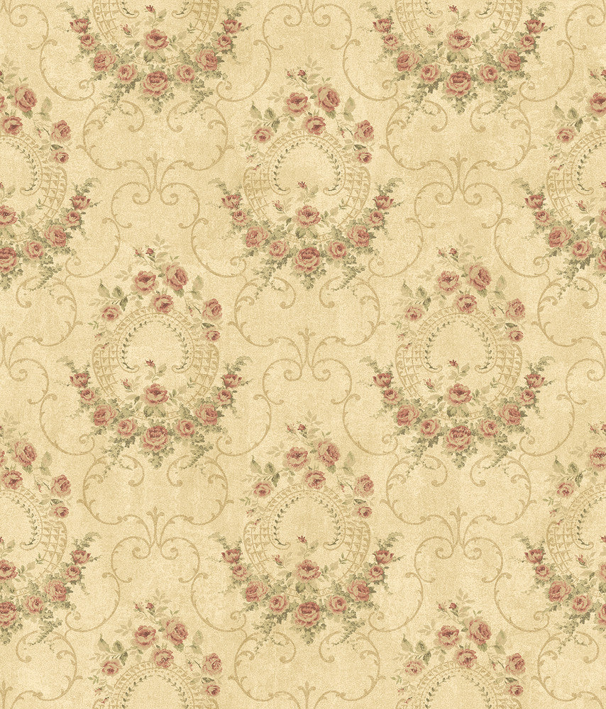 Georgiana Red Tearose Wallpaper by Chesapeake Homestead Covers about 56.4 square feet 20.5-in by 33-ft long roll Prepasted 24 - Fabric Carolina -