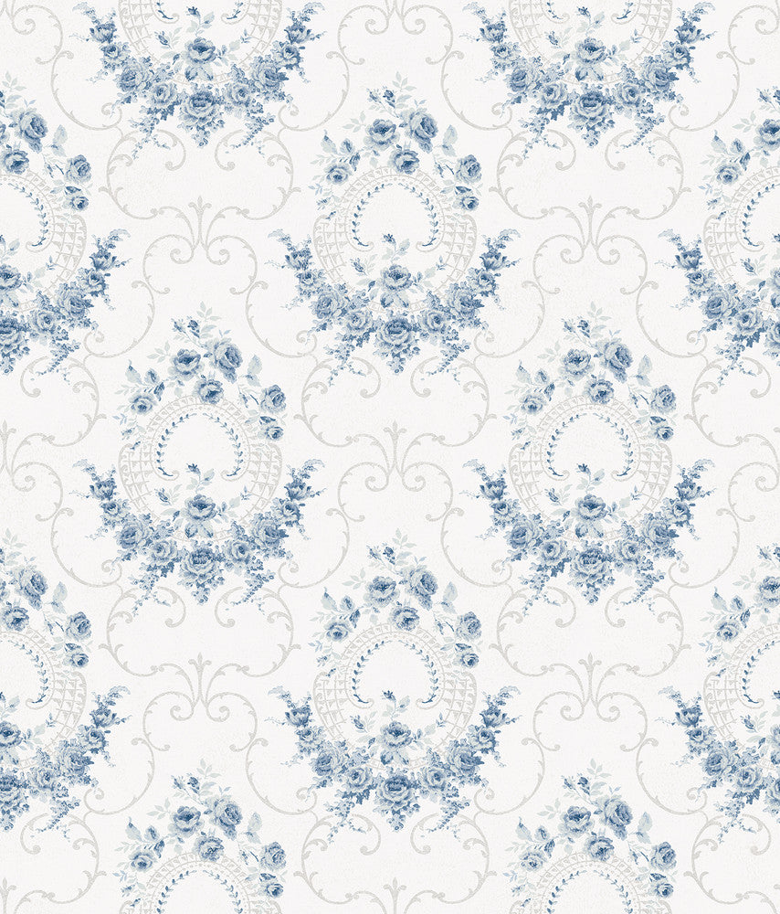 Georgiana Navy Tearose Wallpaper by Chesapeake Homestead Covers about 56.4 square feet 20.5-in by 33-ft long roll Prepasted 24 - Fabric Carolina -