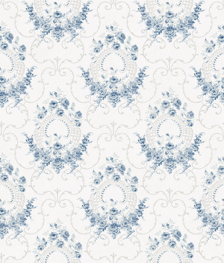 Georgiana Navy Tearose Wallpaper by Chesapeake Homestead Covers about 56.4 square feet 20.5-in by 33-ft long roll Prepasted 24 - Fabric Carolina -