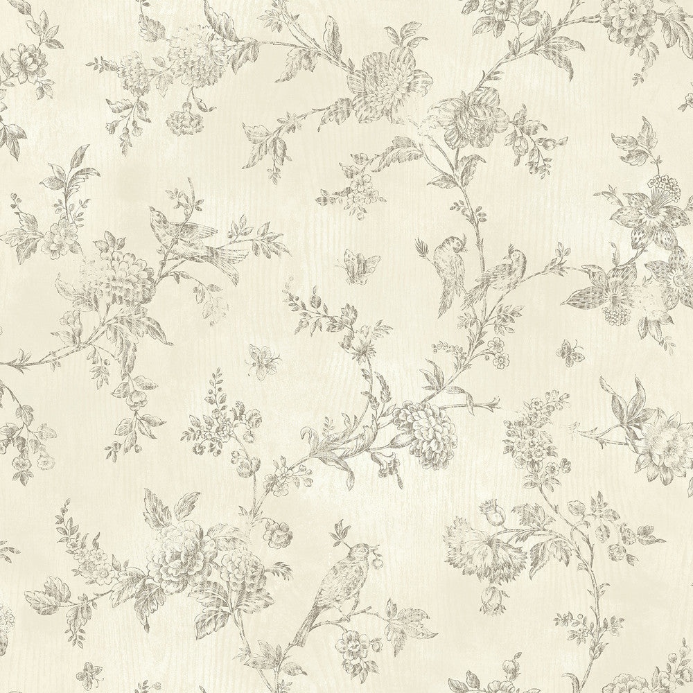 French Nightingale Brown Trail Wallpaper by Chesapeake Homestead Covers about 56.4 square feet 20.5-in by 33-ft long roll Prepasted 20.5 - Fabric Carolina -