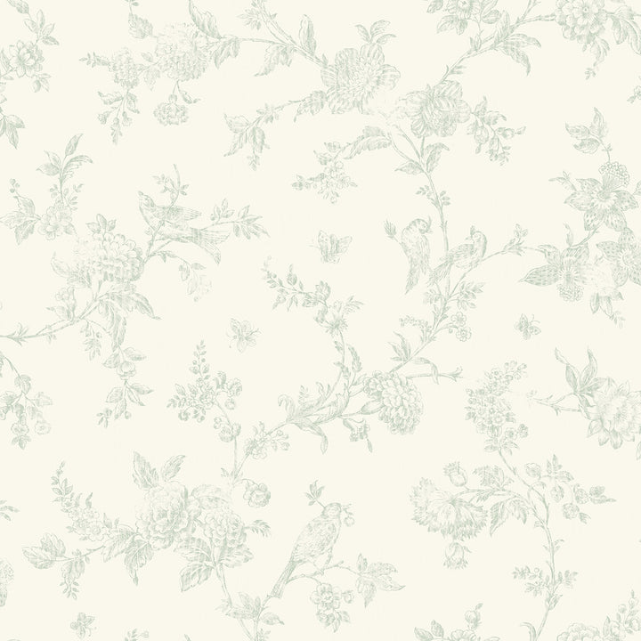 French Nightingale Seafoam Trail Wallpaper by Chesapeake Homestead Covers about 56.4 square feet 20.5-in by 33-ft long roll Prepasted 20.5 - Fabric Carolina -