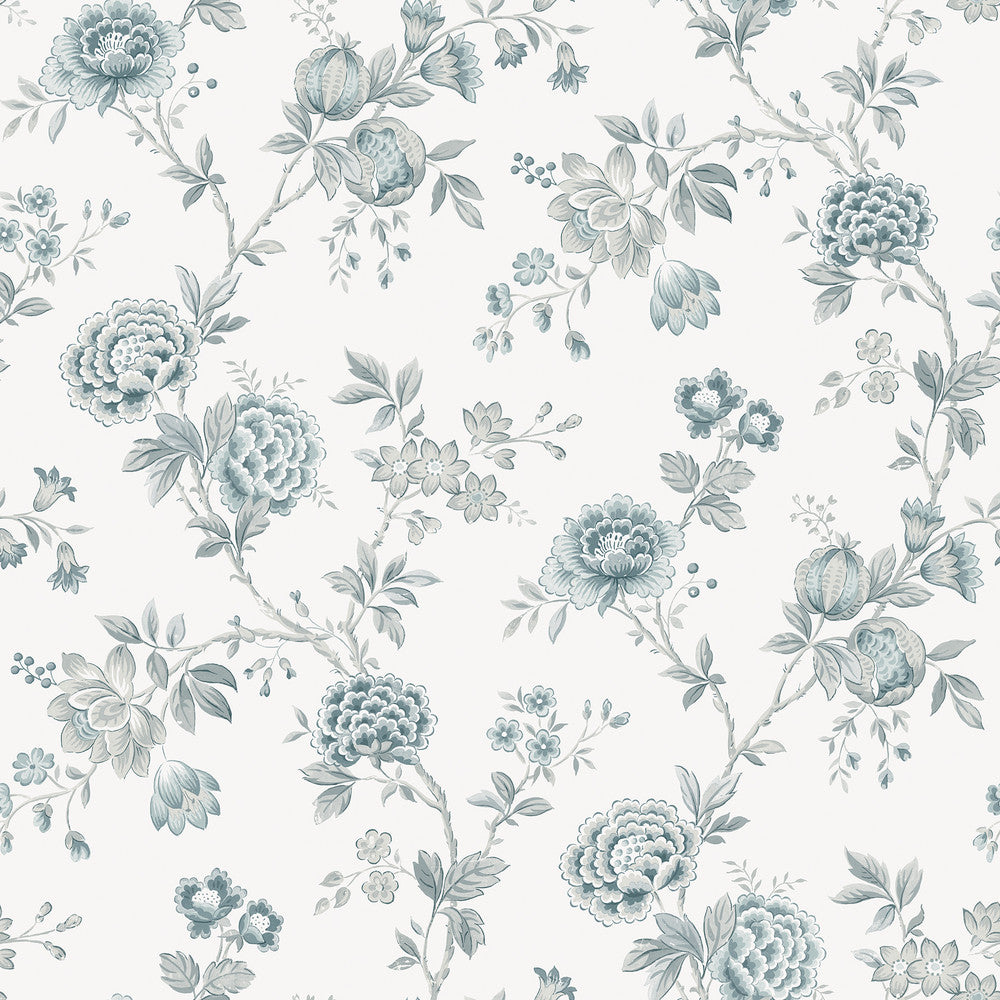 Chrysanthemum Teal Jacobean Wallpaper by Chesapeake Homestead Covers about 56.4 square feet 20.5-in by 33-ft long roll Prepasted 20.5 - Fabric Carolina -