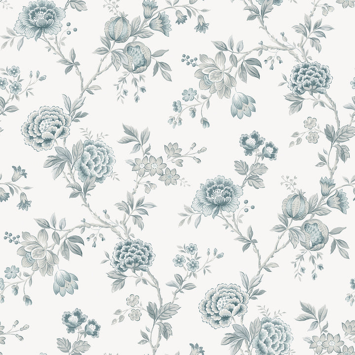Chrysanthemum Teal Jacobean Wallpaper by Chesapeake Homestead Covers about 56.4 square feet 20.5-in by 33-ft long roll Prepasted 20.5 - Fabric Carolina -