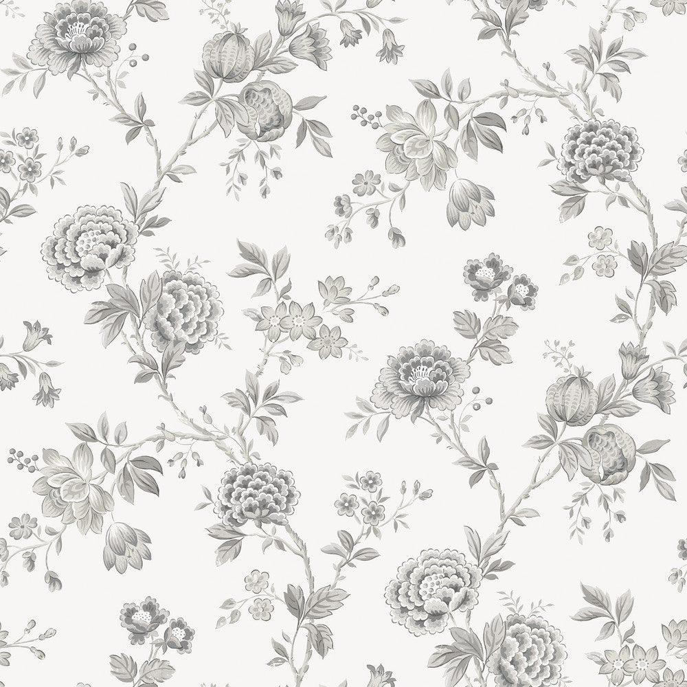 Chrysanthemum Grey Jacobean Wallpaper by Chesapeake Homestead Covers about 56.4 square feet 20.5-in by 33-ft long roll Prepasted 20.5 - Fabric Carolina -