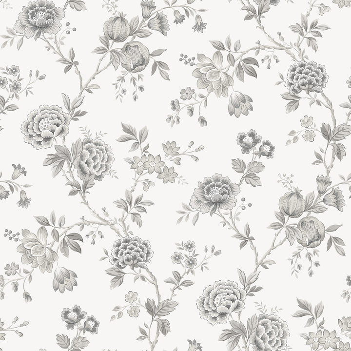 Chrysanthemum Grey Jacobean Wallpaper by Chesapeake Homestead Covers about 56.4 square feet 20.5-in by 33-ft long roll Prepasted 20.5 - Fabric Carolina -