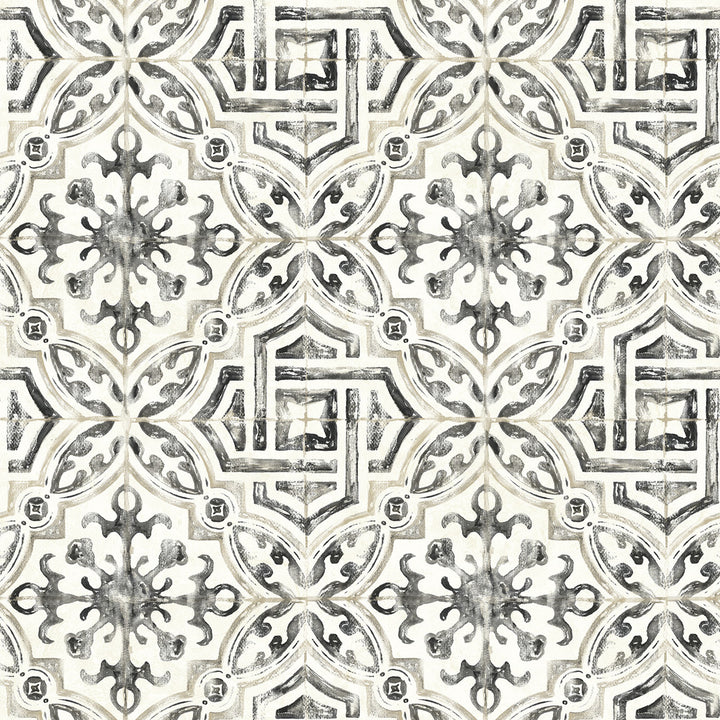 Sonoma Black Spanish Tile Wallpaper by Chesapeake Homestead Covers about 56.4 square feet 20.5-in by 33-ft long roll Prepasted 20.5 - Fabric Carolina -