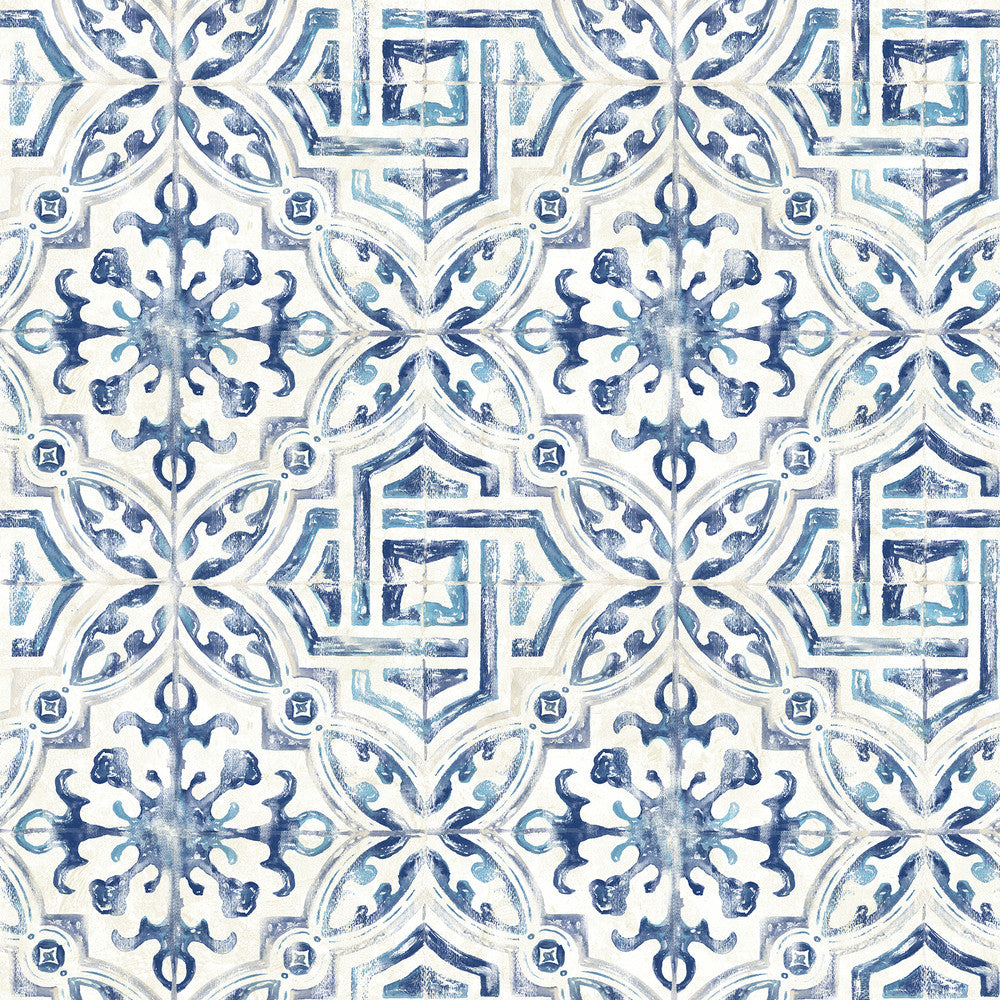 Sonoma Blue Spanish Tile Wallpaper by Chesapeake Homestead Covers about 56.4 square feet 20.5-in by 33-ft long roll Prepasted 20.5 - Fabric Carolina -