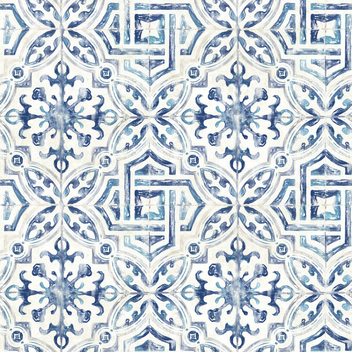 Sonoma Blue Spanish Tile Wallpaper by Chesapeake Homestead Covers about 56.4 square feet 20.5-in by 33-ft long roll Prepasted 20.5 - Fabric Carolina -