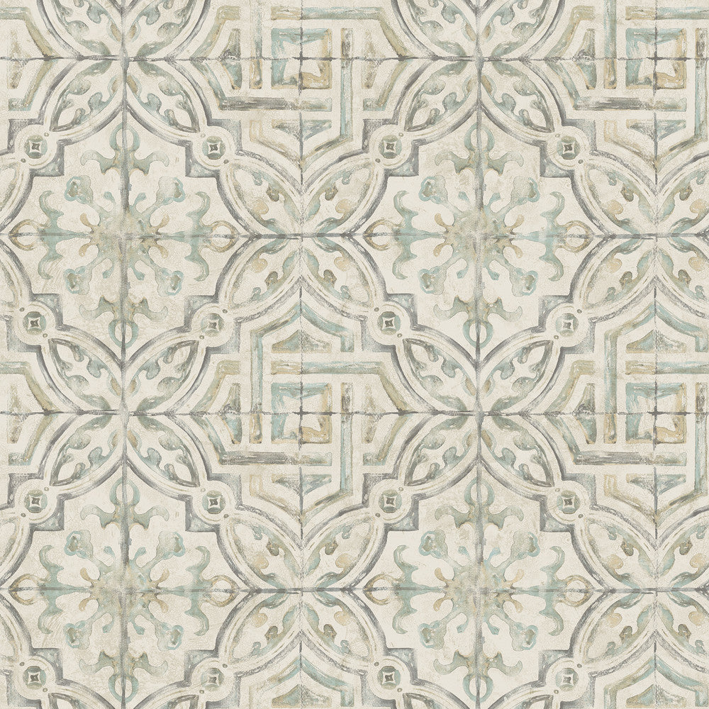 Sonoma Grey Spanish Tile Wallpaper by Chesapeake Homestead Covers about 56.4 square feet 20.5-in by 33-ft long roll Prepasted 20.5 - Fabric Carolina -