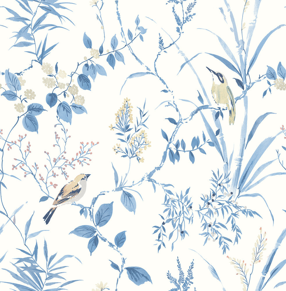 Imperial Garden Blue Botanical Wallpaper by Chesapeake Homestead Covers about 56.4 square feet 20.5-in by 33-ft long roll Unpasted 20.9 - Fabric Carolina -