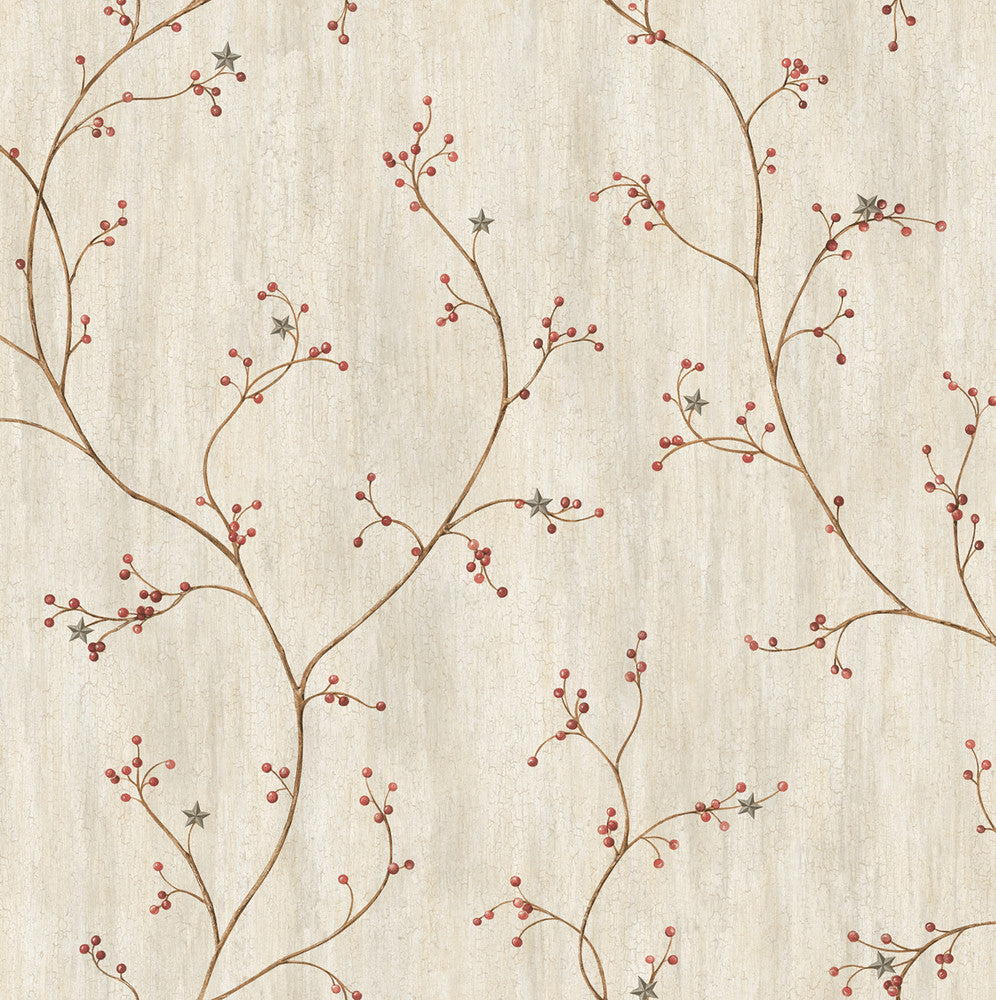 Justine Light Grey Berry Trail Wallpaper by Chesapeake Homestead Covers about 56.4 square feet 20.5-in by 33-ft long roll Prepasted 20.5 - Fabric Carolina -