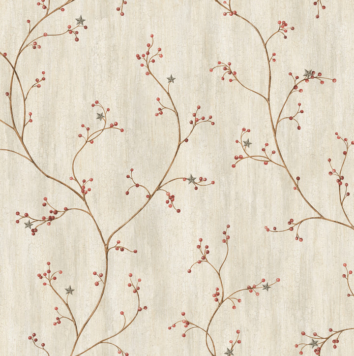 Justine Light Grey Berry Trail Wallpaper by Chesapeake Homestead Covers about 56.4 square feet 20.5-in by 33-ft long roll Prepasted 20.5 - Fabric Carolina -