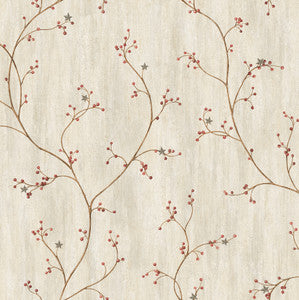 Justine Light Grey Berry Trail Wallpaper by Chesapeake