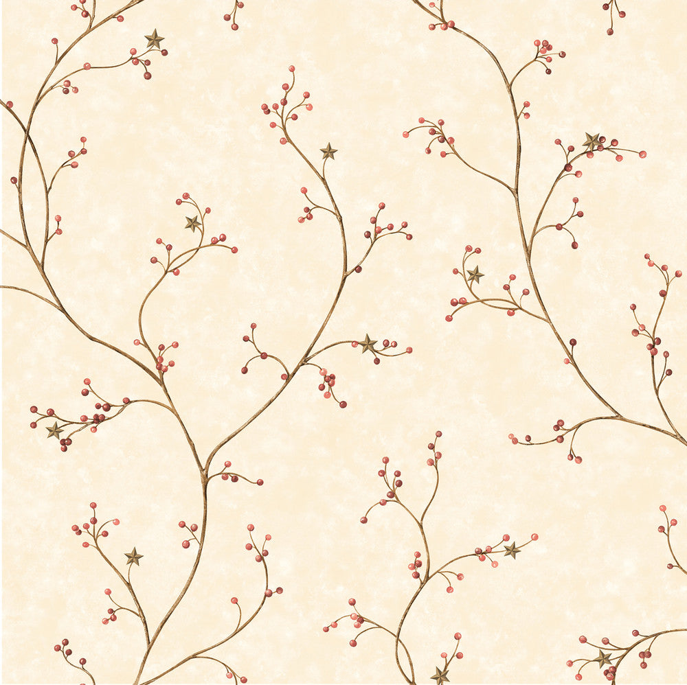 Justine Khaki Berry Trail Wallpaper by Chesapeake Homestead Covers about 56.4 square feet 20.5-in by 33-ft long roll Prepasted 20.5 - Fabric Carolina -