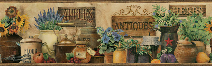 Brittany Black Antiques & Herbs Wallpaper by Chesapeake Homestead Covers about 7.5 square feet 6-in by 15-ft long roll Prepasted 0 - Fabric Carolina -
