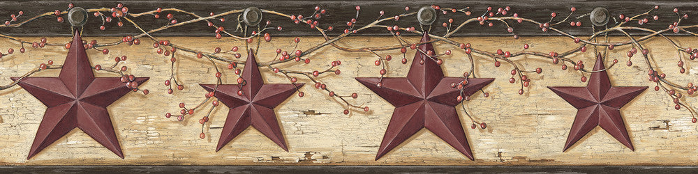 Ennis Maroon Rustic Barn Star Wallpaper by Chesapeake Homestead Covers about 7.5 square feet 6-in by 15-ft long roll Prepasted 0 - Fabric Carolina -