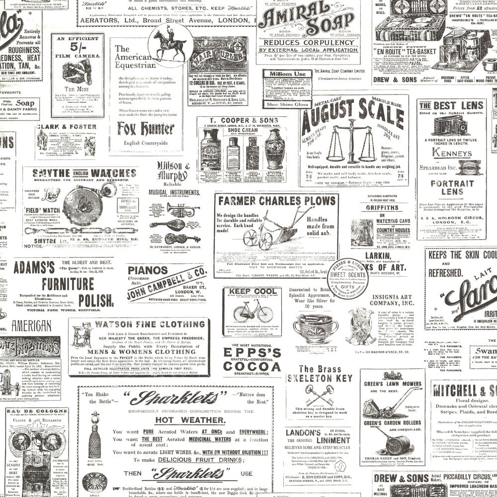 Adamstown Ivory Newspaper Classifieds Wallpaper by Chesapeake Homestead Covers about 56.4 square feet 20.5-in by 33-ft long roll Prepasted 20.5 - Fabric Carolina -