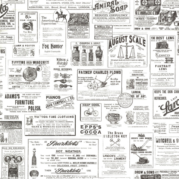 Adamstown Ivory Newspaper Classifieds Wallpaper by Chesapeake Homestead Covers about 56.4 square feet 20.5-in by 33-ft long roll Prepasted 20.5 - Fabric Carolina -