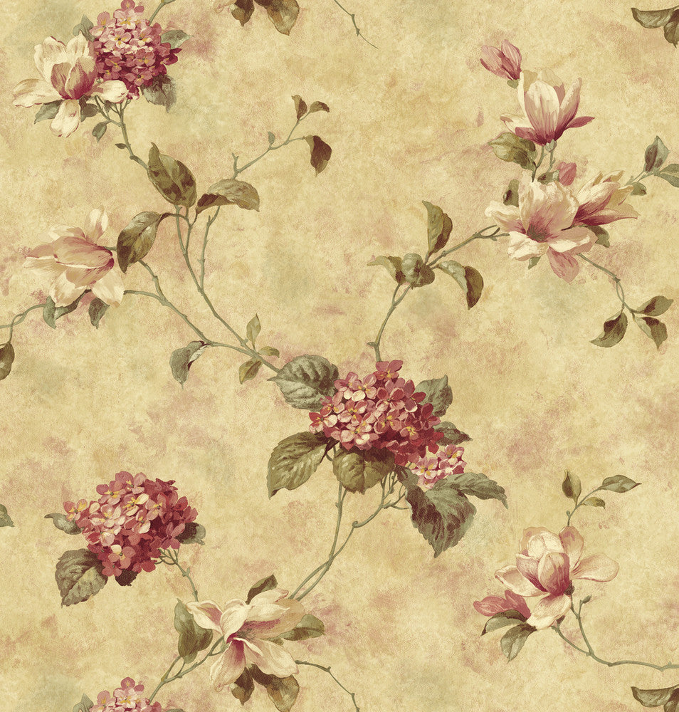 Magnolia Yellow Hydrangea Trail Wallpaper by Chesapeake Homestead Covers about 56.4 square feet 20.5-in by 33-ft long roll Prepasted 20.5 - Fabric Carolina -