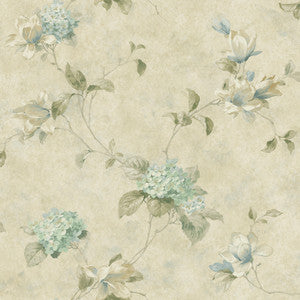 Magnolia Teal Hydrangea Trail Wallpaper by Chesapeake