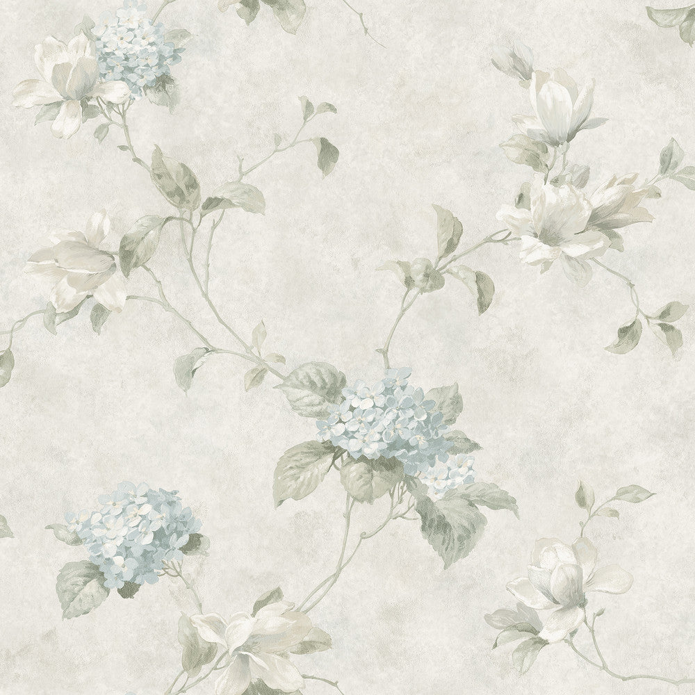 Magnolia Light Blue Hydrangea Trail Wallpaper by Chesapeake Homestead Covers about 56.4 square feet 20.5-in by 33-ft long roll Prepasted 20.5 - Fabric Carolina -