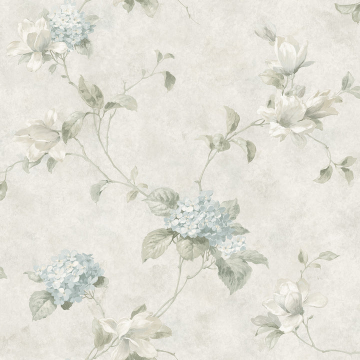 Magnolia Light Blue Hydrangea Trail Wallpaper by Chesapeake Homestead Covers about 56.4 square feet 20.5-in by 33-ft long roll Prepasted 20.5 - Fabric Carolina -
