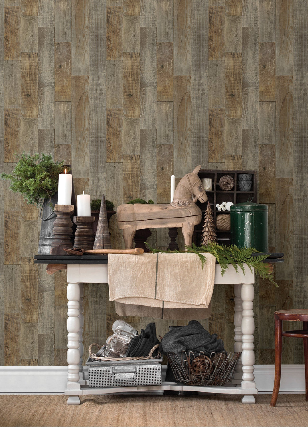 Chebacco Brown Wood Planks Wallpaper by Chesapeake Designer