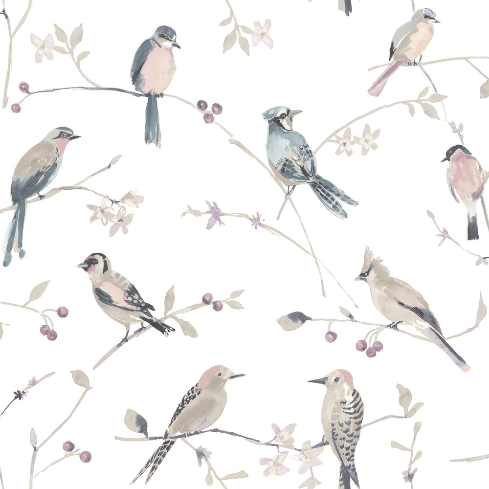 Birdsong Mauve Trail Wallpaper by Chesapeake Thoreau Covers about 56.4 square feet 20.5-in by 33-ft long roll Prepasted 20.5 - Fabric Carolina -