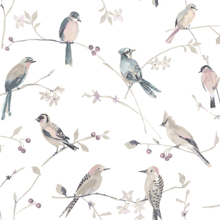 Birdsong Mauve Trail Wallpaper by Chesapeake Thoreau Covers about 56.4 square feet 20.5-in by 33-ft long roll Prepasted 20.5 - Fabric Carolina -