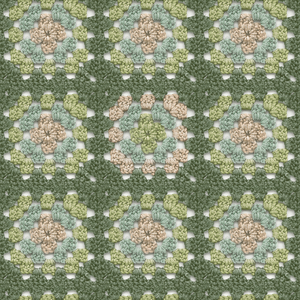 Maud Green Crochet Geometric Wallpaper by Chesapeake Thoreau Covers about 56.4 square feet 20.5-in by 33-ft long roll Prepasted 20.5 - Fabric Carolina -