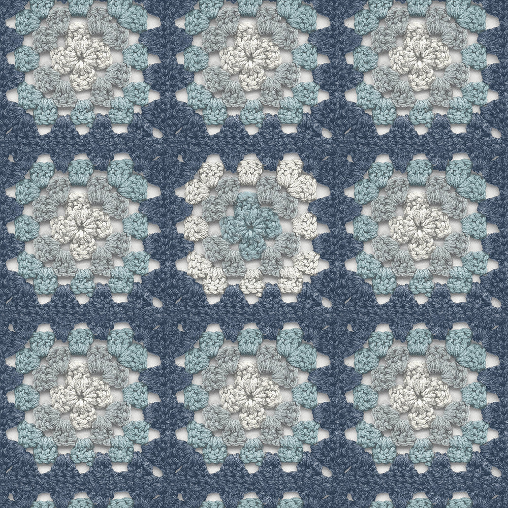 Maud Blue Crochet Geometric Wallpaper by Chesapeake Thoreau Covers about 56.4 square feet 20.5-in by 33-ft long roll Prepasted 20.5 - Fabric Carolina -